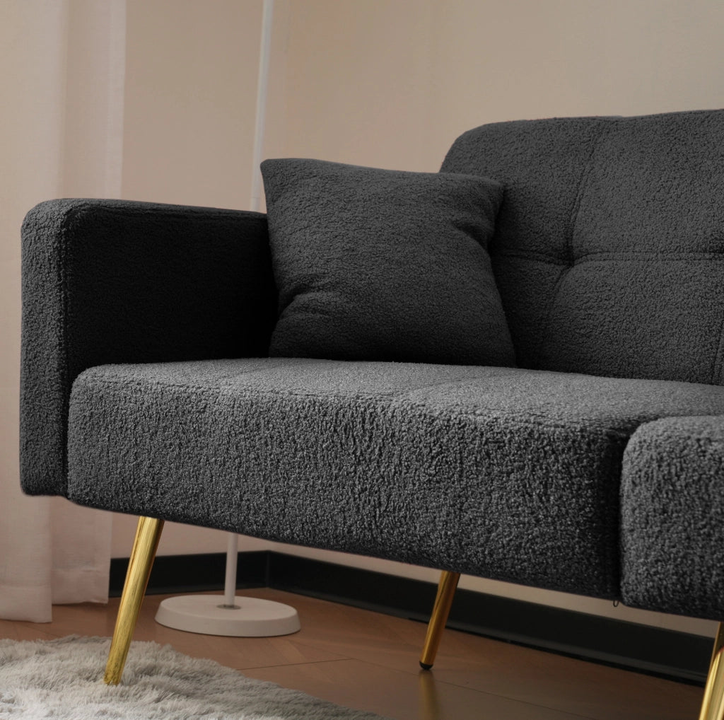 Divano letto 175x64x72 cm reclinabile con tasche laterali in sherpa grigio antico
