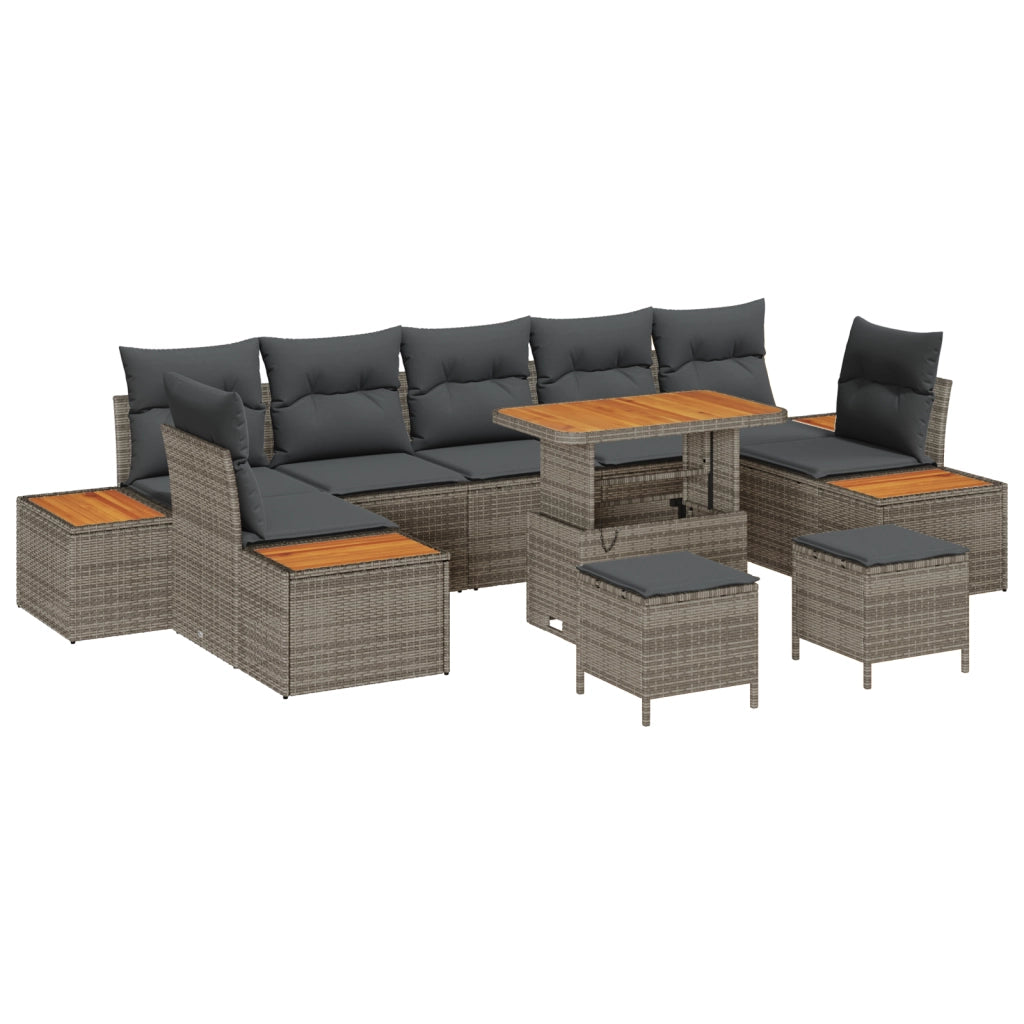 Set di divani da giardino  10 pezzi con cuscini grigi in polyrattan
