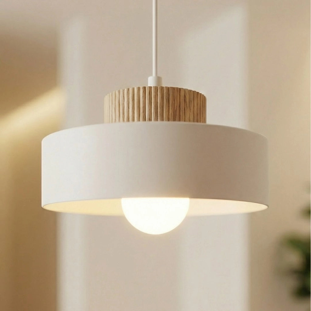 Lampada a sospensione KIVI in acciaio bianco e legno