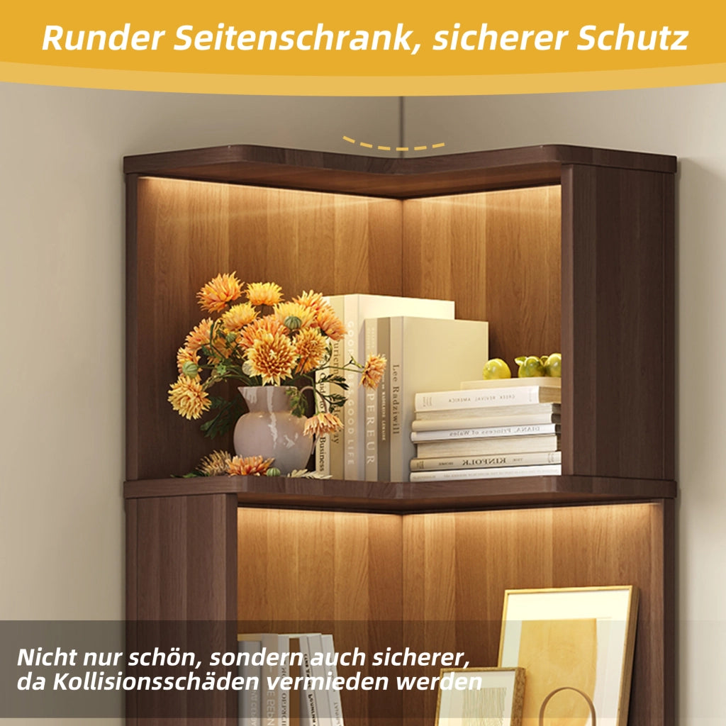 Libreria angolare con 5 ripiani e LED a colore variabile; design a L per studio; 63.5×45×175 cm; marrone