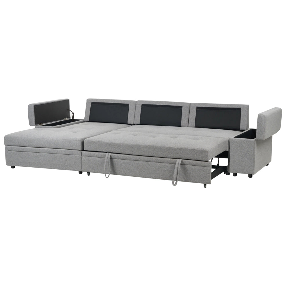 Divano letto angolare Grigio in tessuto imbottito Orientamento a destra con letto contenitore