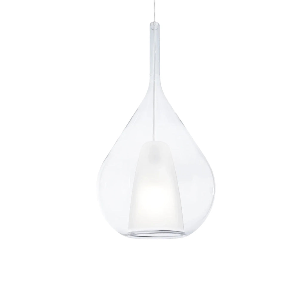 Sospensione Contemporanea Kalique Vetro Trasparente Bianco E Cromo E27 H59Cm