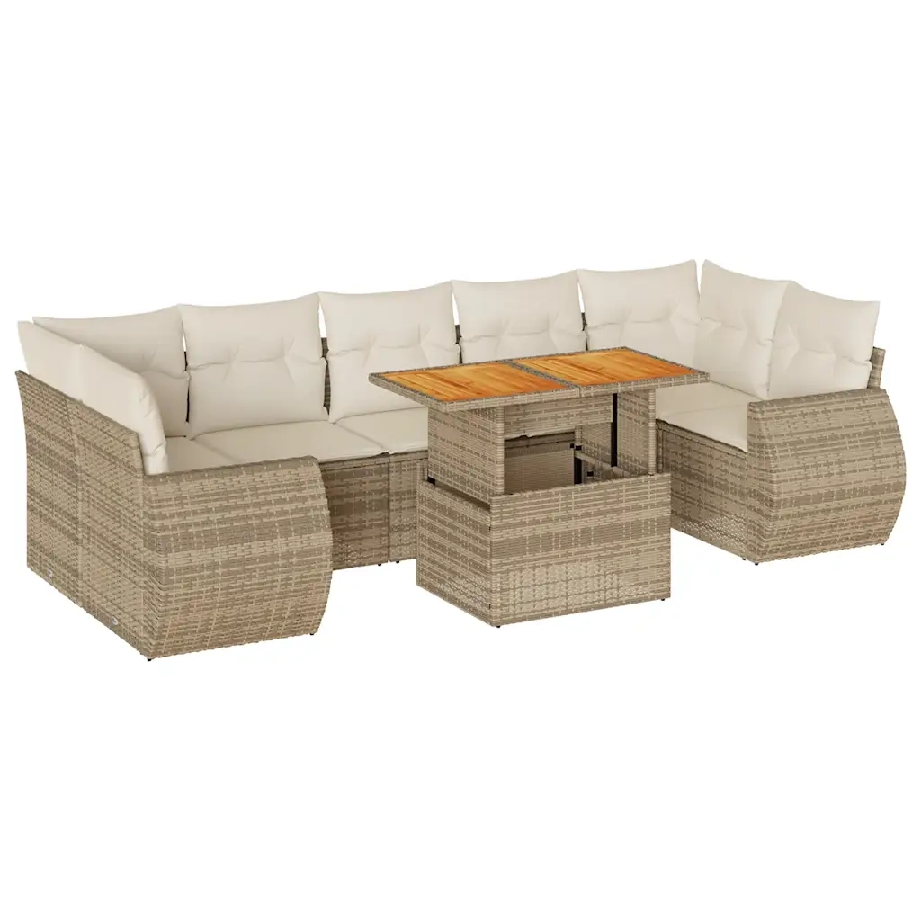 Set Divano da Giardino 8 pz con Cuscini Beige in Polyrattan 3327236