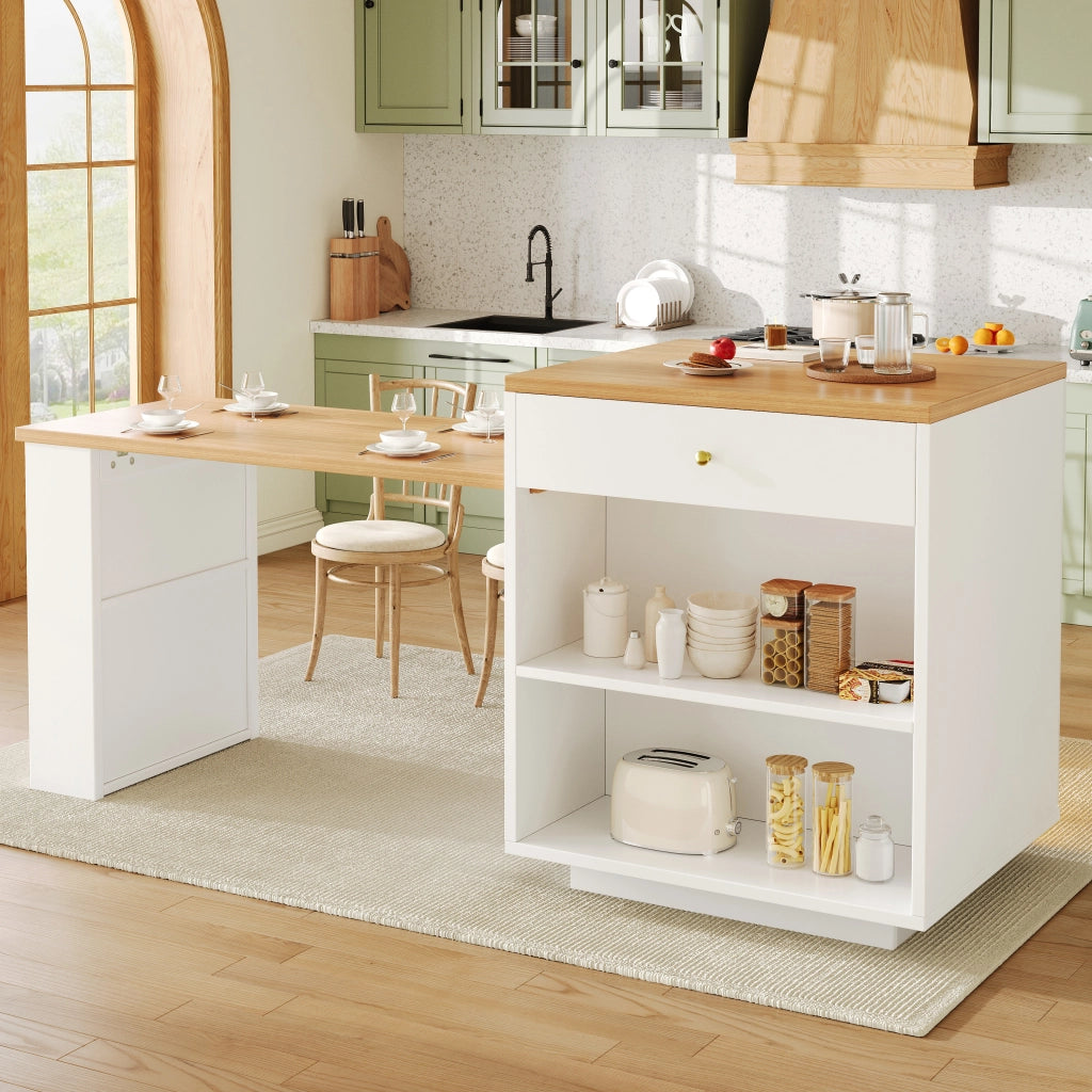 ISOLA CUCINA ESTENSIBILE 122,5-195,5x59x93,5 cm MDF BIANCO con LED RGB