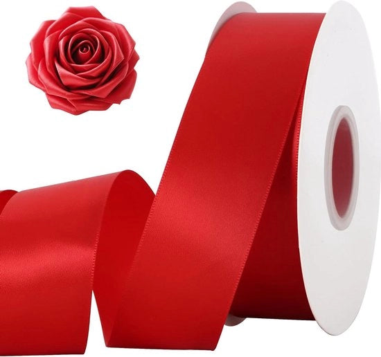 Lint satinato rosso 1 1/2 pollici x 50 m per decorazioni di fiori e bouquet di fiori per festa, matrimonio, compleanno e San Valentino