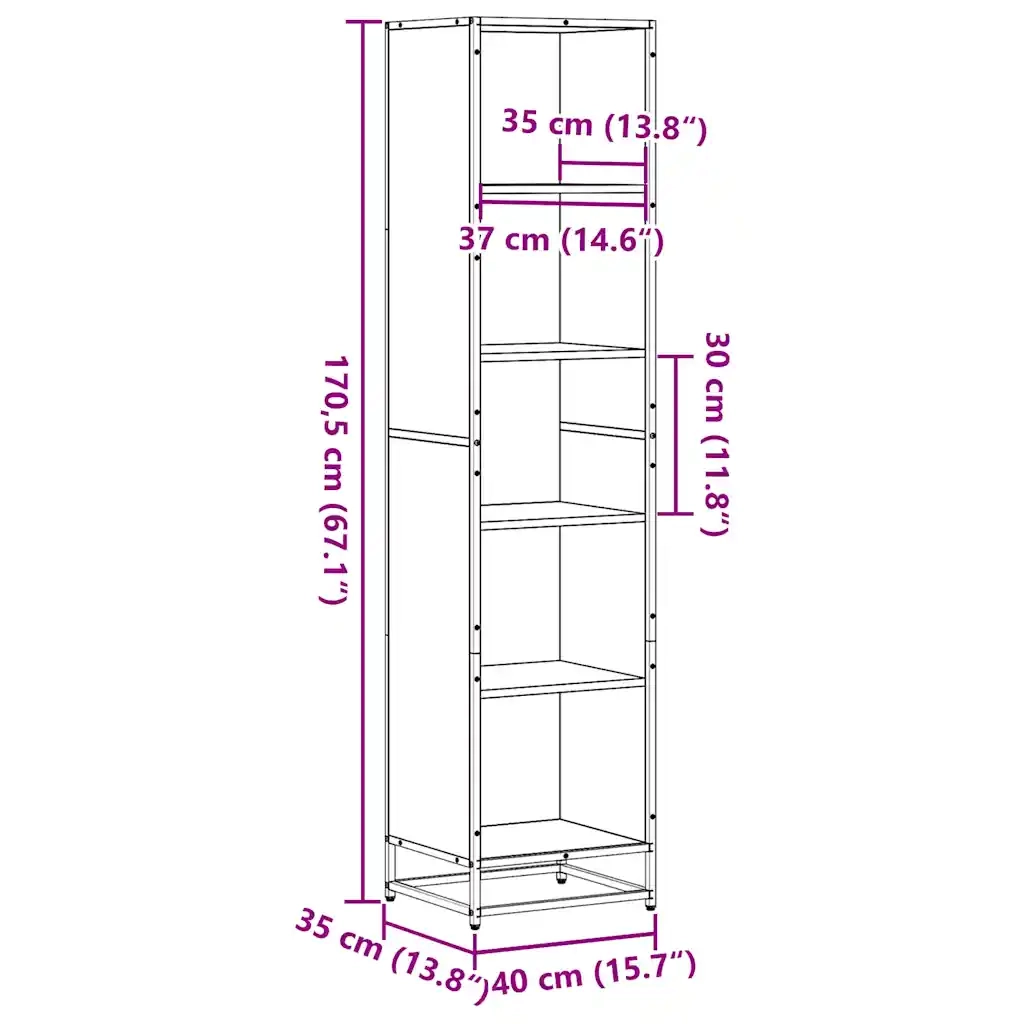 Libreria-Scaffale per Libri-Mobile di Stoccaggio Rovere Marrone 40x35x170,5 cm in Legno Multistrato