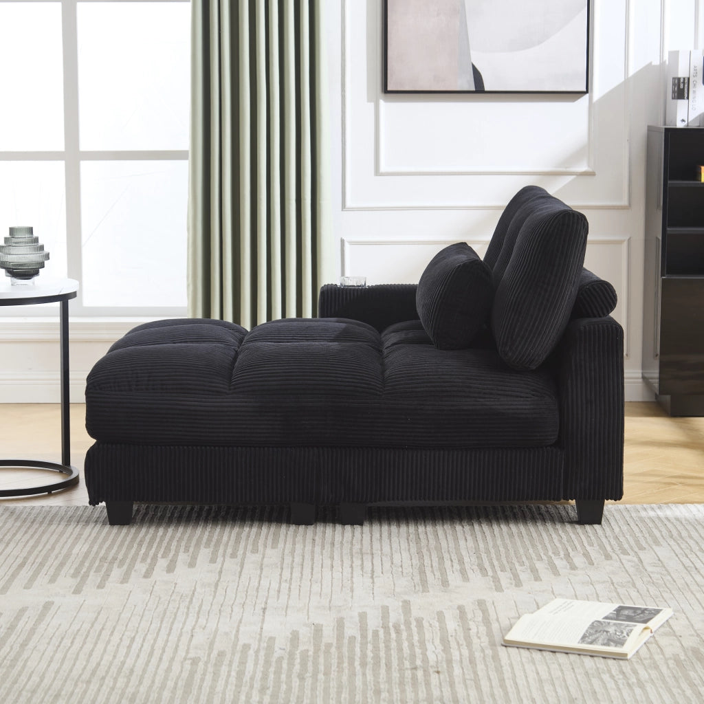 Poltrona relax in velluto a coste nera 112 x 140 x 81 cm con porta USB