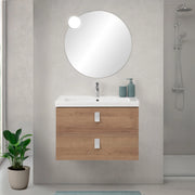 Mobile bagno sospeso 80 cm in rovere chiaro con lavabo e specchio tondo Bravo
