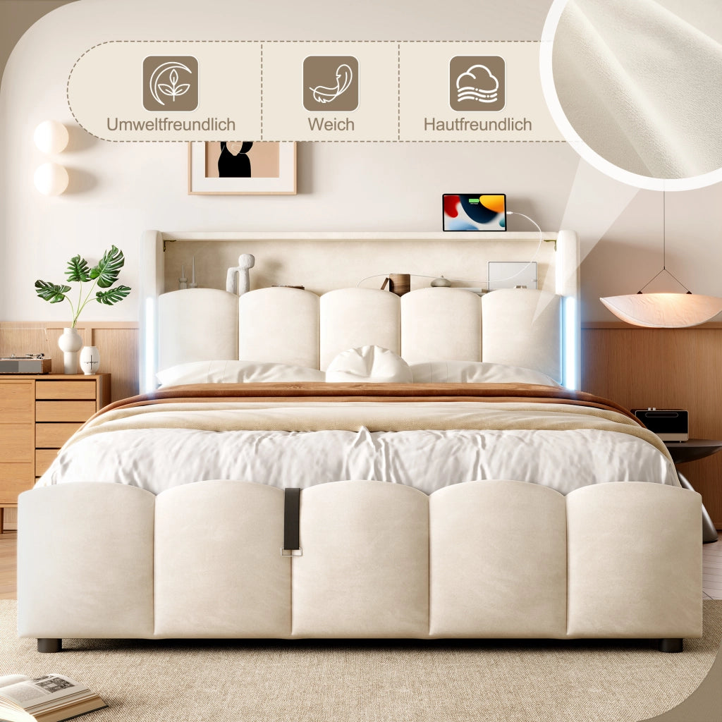 letto imbottito velluto beige 140 x 200 cm
