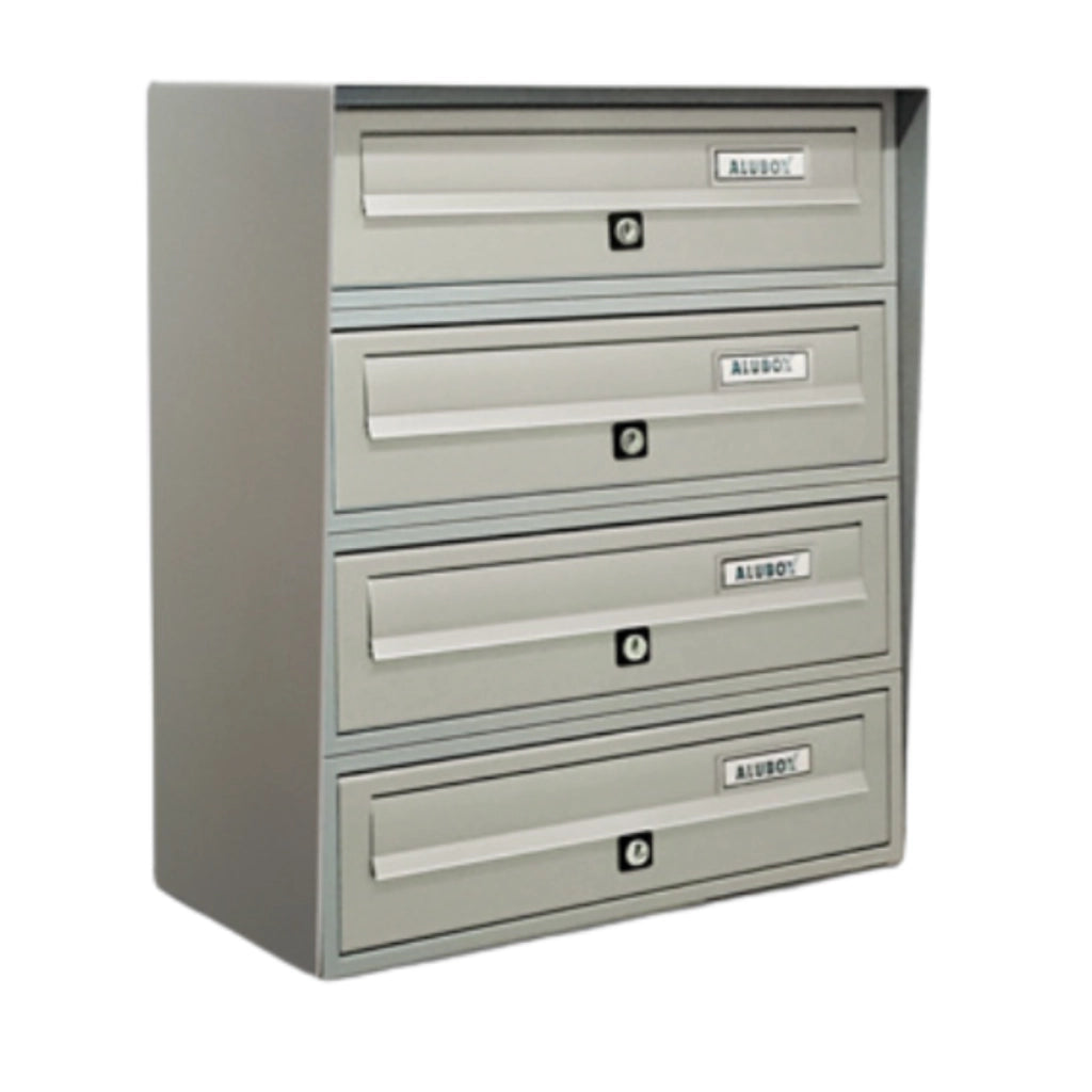 ALUBOX SLIM Cassette Postali Condominiali 4 Posti 50X39X30 Cm In Lamiera Zincata E Alluminio Cassetta Postale Da Esterno Condominiale Con Sistema Anti Prelievo COLORE: ARGENTO