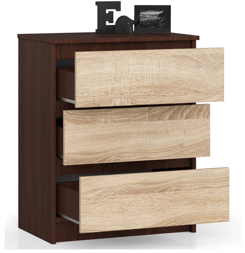 Cassettiera AKORD K60 Cassettiera Wengé 60 cm 3 cassetti inserto frontale Sonoma Quercia 60x40x77 cm