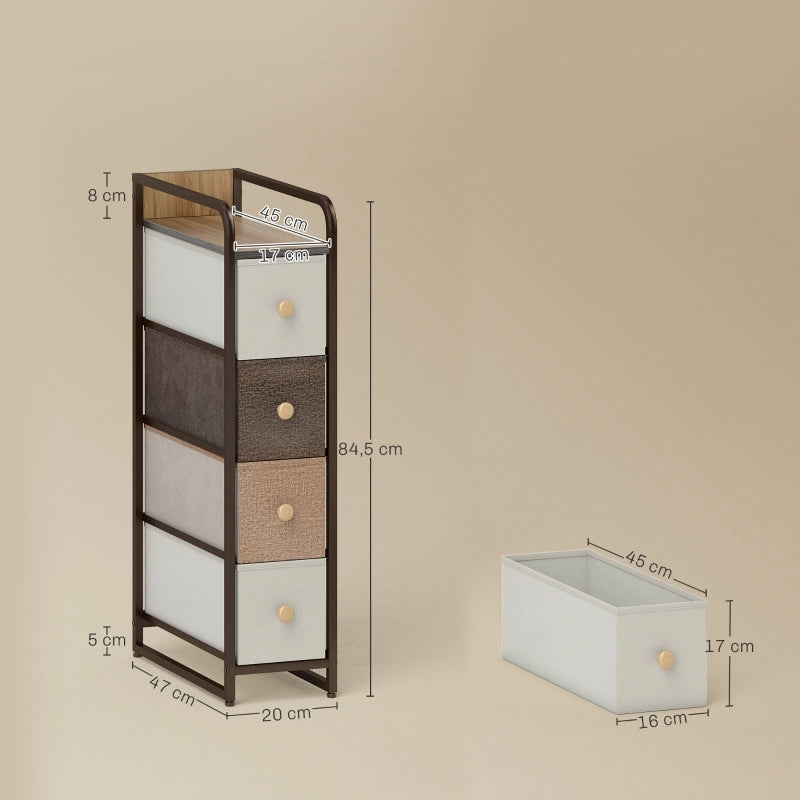 Cassettiera con 4 cassetti in tessuto e struttura in acciaio, salvaspazio, per casa, multicolore, 20 × 47 × 84,5 cm