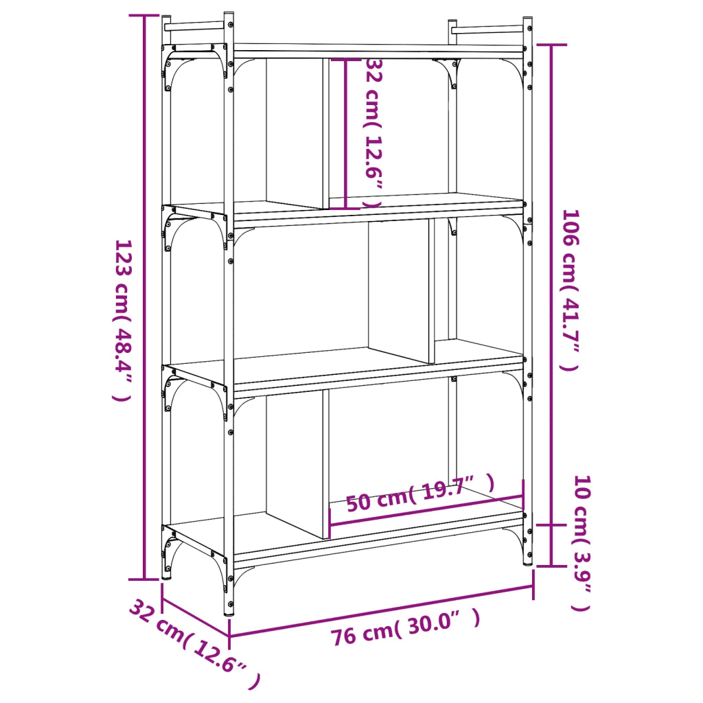 Libreria-Scaffale per Libri-Mobile di Stoccaggio Rovere Fumo 4 Ripiani 76x32x123 cm Legno Multistrato