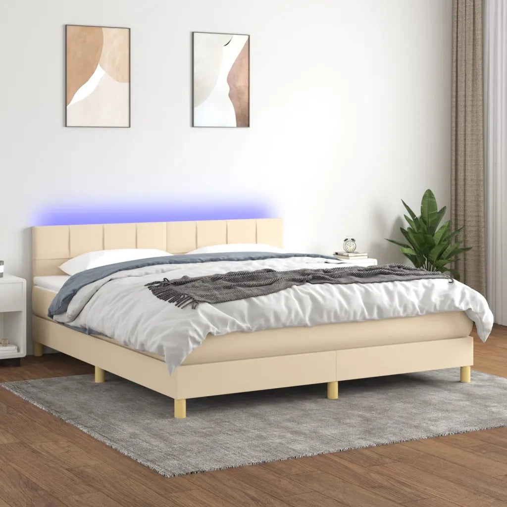 Letto a Molle con Materasso e LED Crema 160x200 cm in Tessutocod mxl 122756