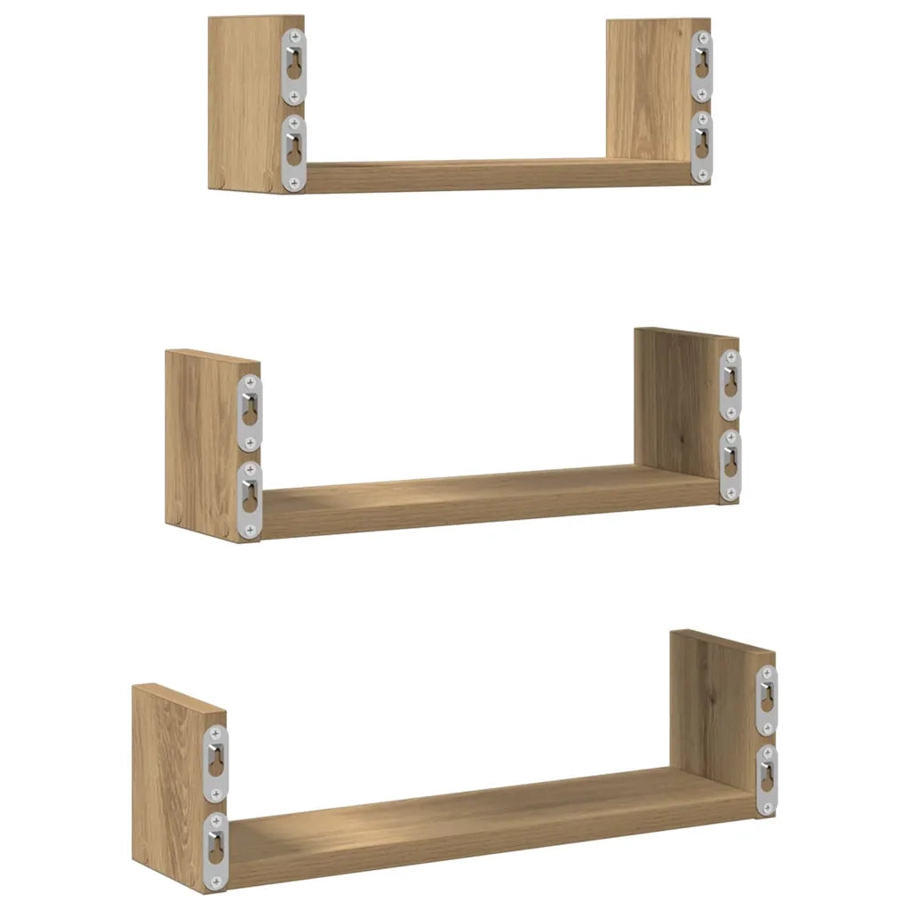 Mensole a Muro 3pz Rovere Artigianale in Truciolato 853316
