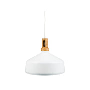 Trade Shop - Lampadario Pendente Lampada A Sospensione Parabola Bianca Base In Legno Vt-7545 -