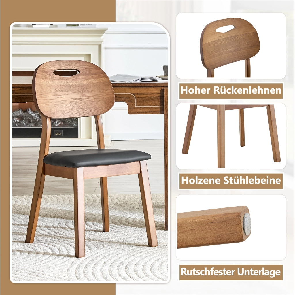 Sedia da Pranzo Set da 2 con Schienale Ovale Ergonomico e Seduta Imbottita, in PU e Legno Nero