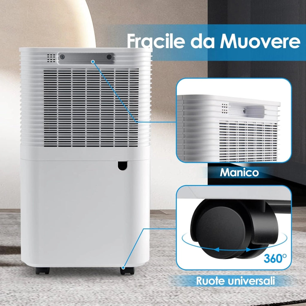 Deumidificatore Casa 15 ㎡ 15 L con 3 Modalità, 2 Velocità, Timer 24 Ore, Scarico Automatico o Manuale, Serbatoio dell’Acqua 2 L, Auto Sbrinamento, Ideale per Stanze Medio Grandi
