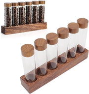 Tubi di conservazione per fagioli di caffè con supporto in legno di noce - Contenitore singolo a dosso portatile per tubi di caffè - Organizzatore di negozio bar sala da pranzo