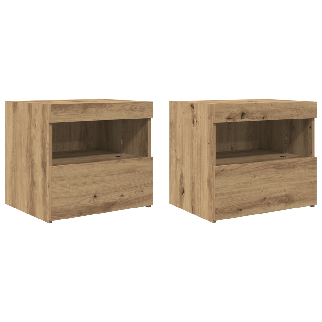 Comodini con Luci LED 2 pz Rovere Artigianale 50x40x45 cm