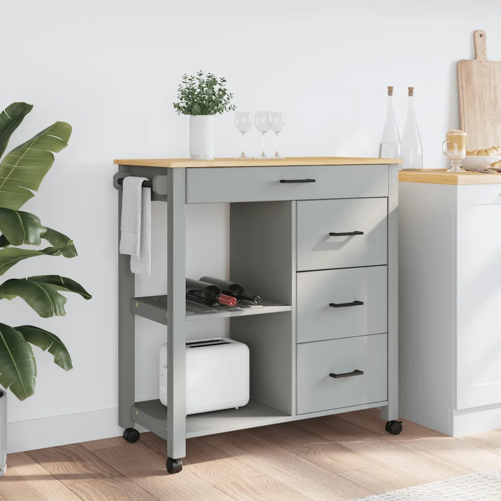 Carrello da Cucina MONZA 84x40x88,5 cm in Legno Massello di Pino