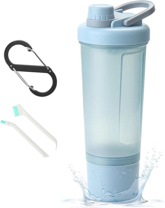 Shaker proteine - acciaio inossidabile - 600 ml - contenitore per proteine in polvere - BPA-free - polvere fitness - blu - SXQLYH