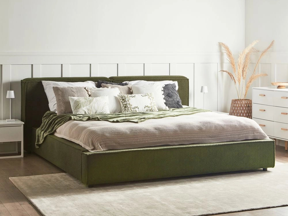 Letto matrimoniale in bouclé con struttura a doghe verde scuro 180 x 200 cm stile classico camera da letto