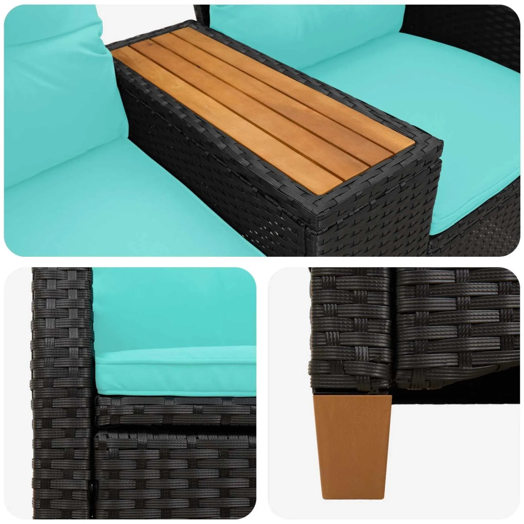 Panchina reclinabile con tavolo Nero e Turchese polyrattan 42026818