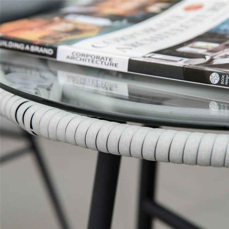 SET MOBILI DA GIARDINO CON TAVOLINO E SEDIE IN RATTAN POILESTERE E ACCIAIO PER ESTERNI GRIGIO