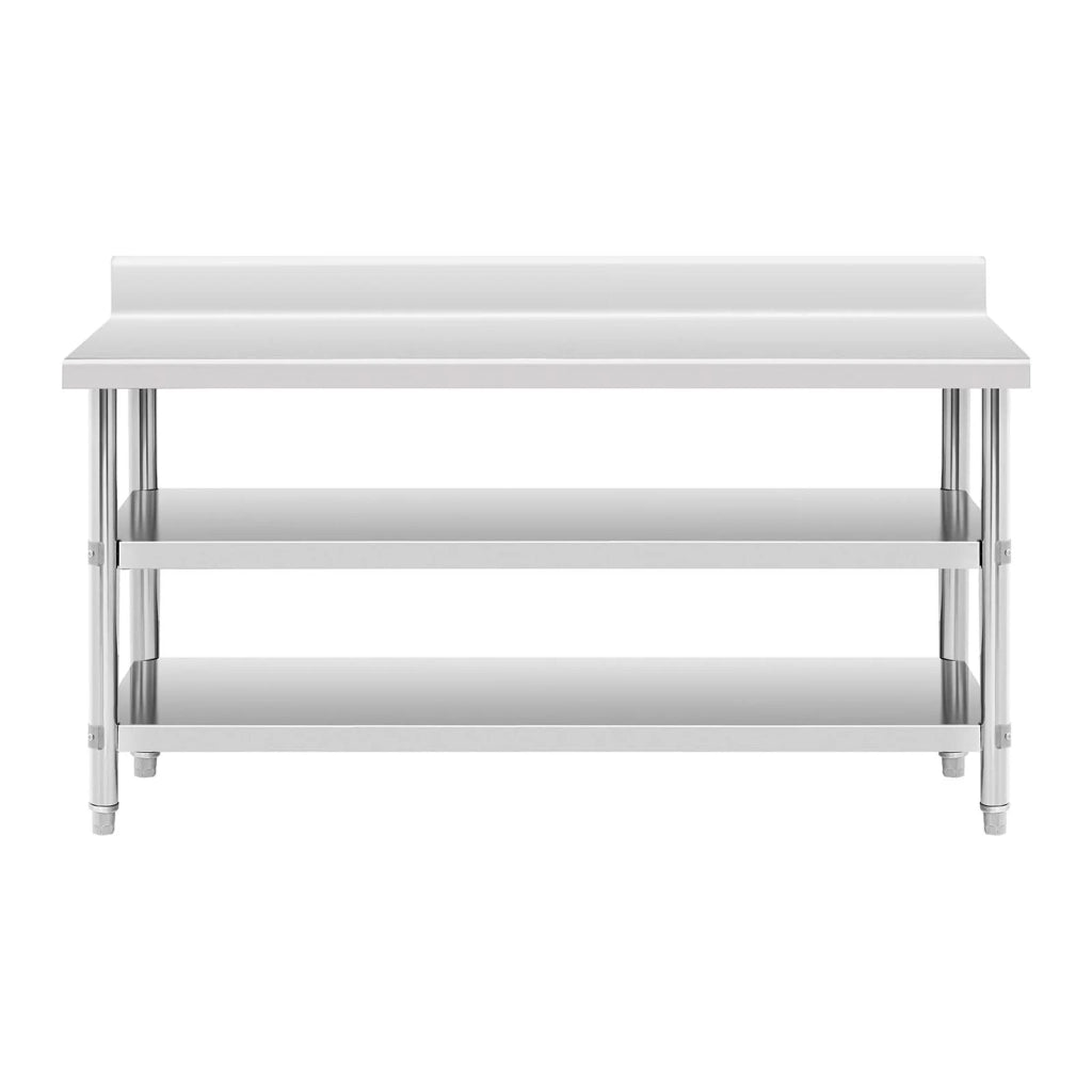 Tavolo da lavoro in acciaio inox con alzatina - 180 x 60 x 16,5 cm - 226 kg - 2 ripiani 14_0007317