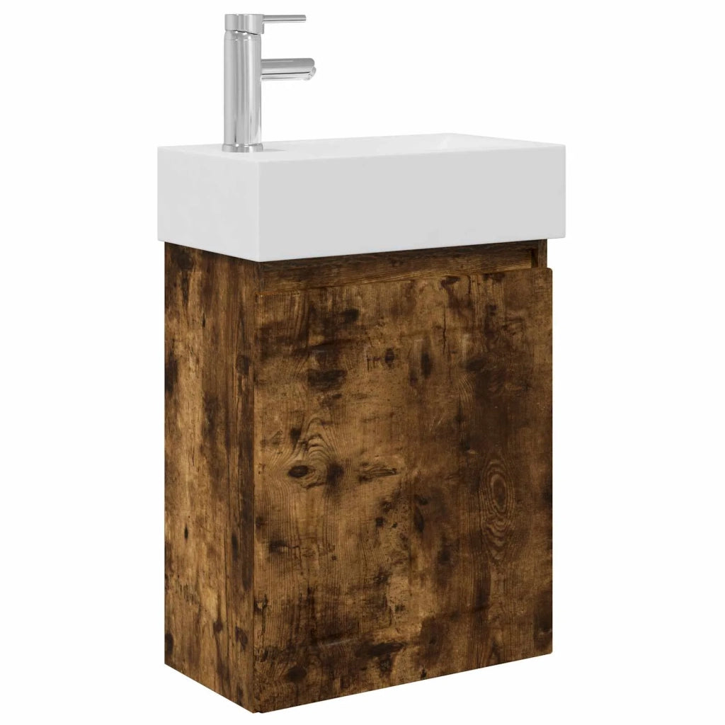 Mobile Bagno | Armadio da bagno con rubinetto Rovere Fumo 45,5 x 25,5 x 84 cm