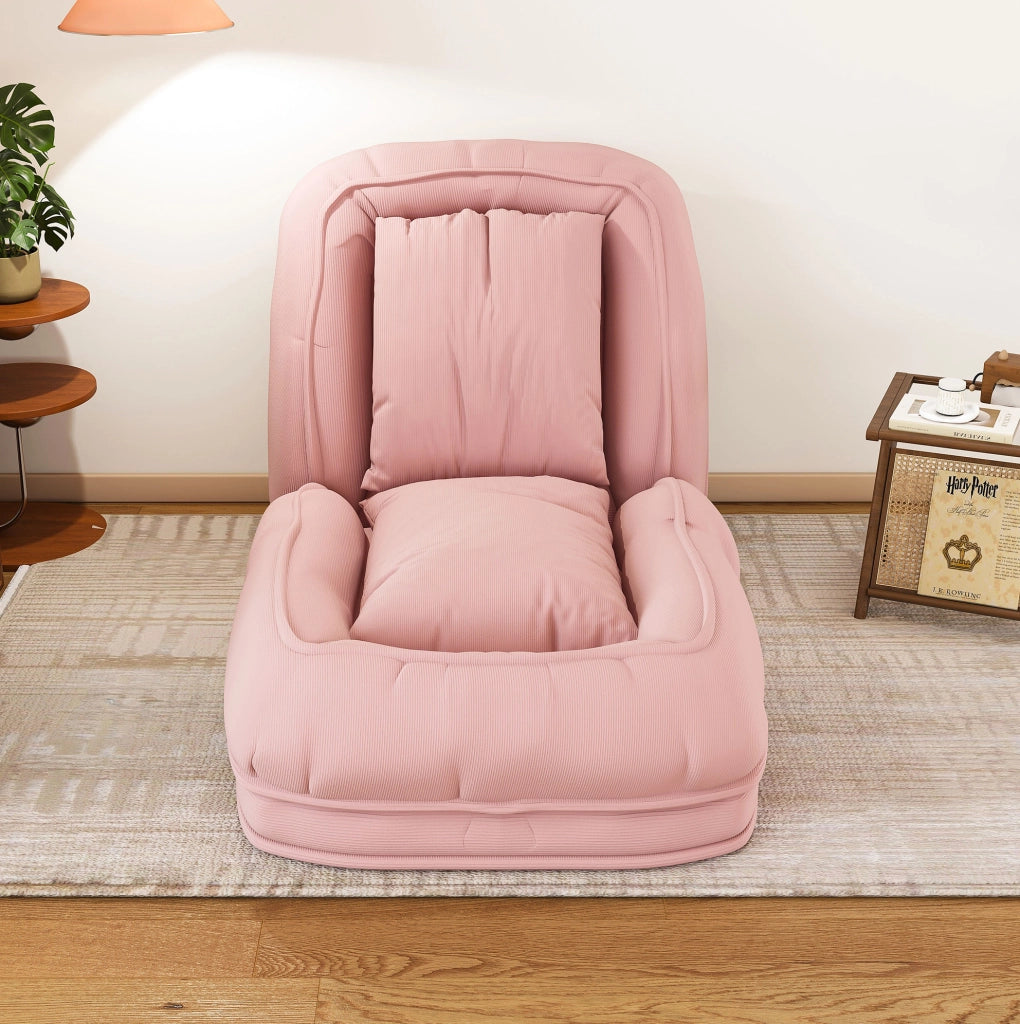 Poltrona letto pieghevole rosa a 5 posizioni con 2 cuscini, struttura in metallo