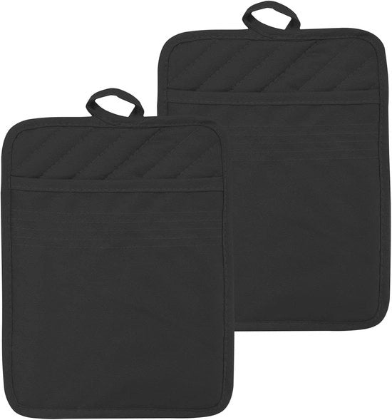 Pannelli di asciugatura resistenti al calore con sacchetto - 2 pezzi - nero - cotone - 23 x 18 cm