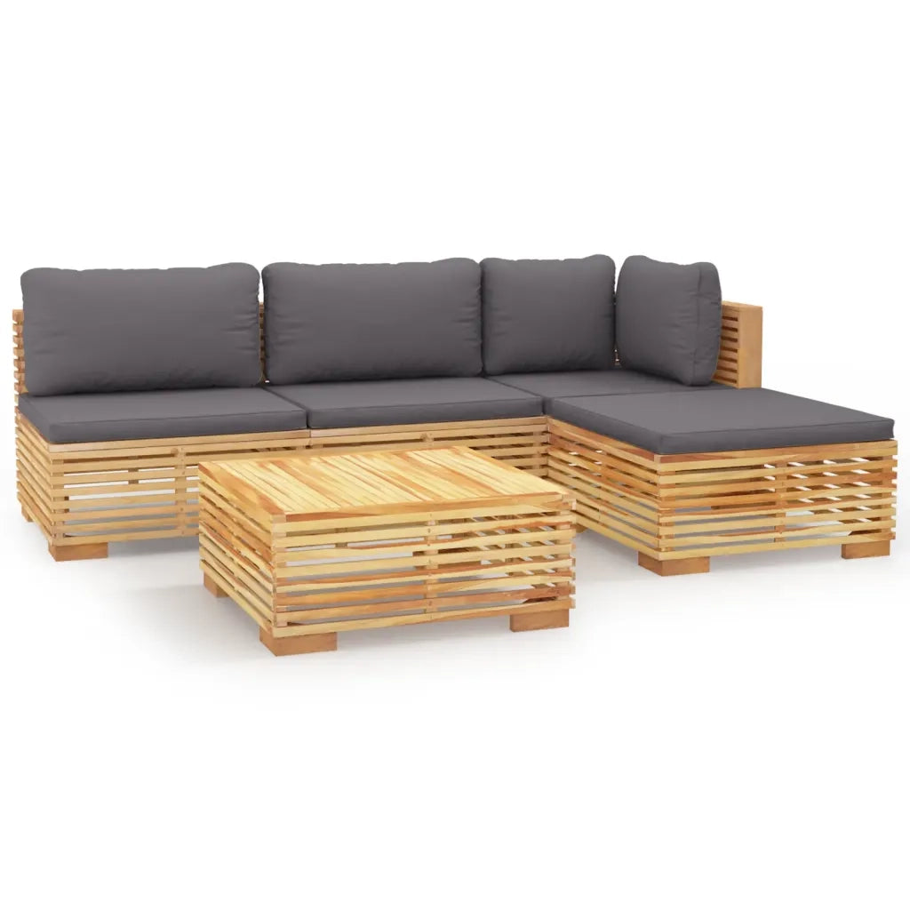 Set Divani da Giardino 5 pz con Cuscini Legno Massello di Teak 3100856