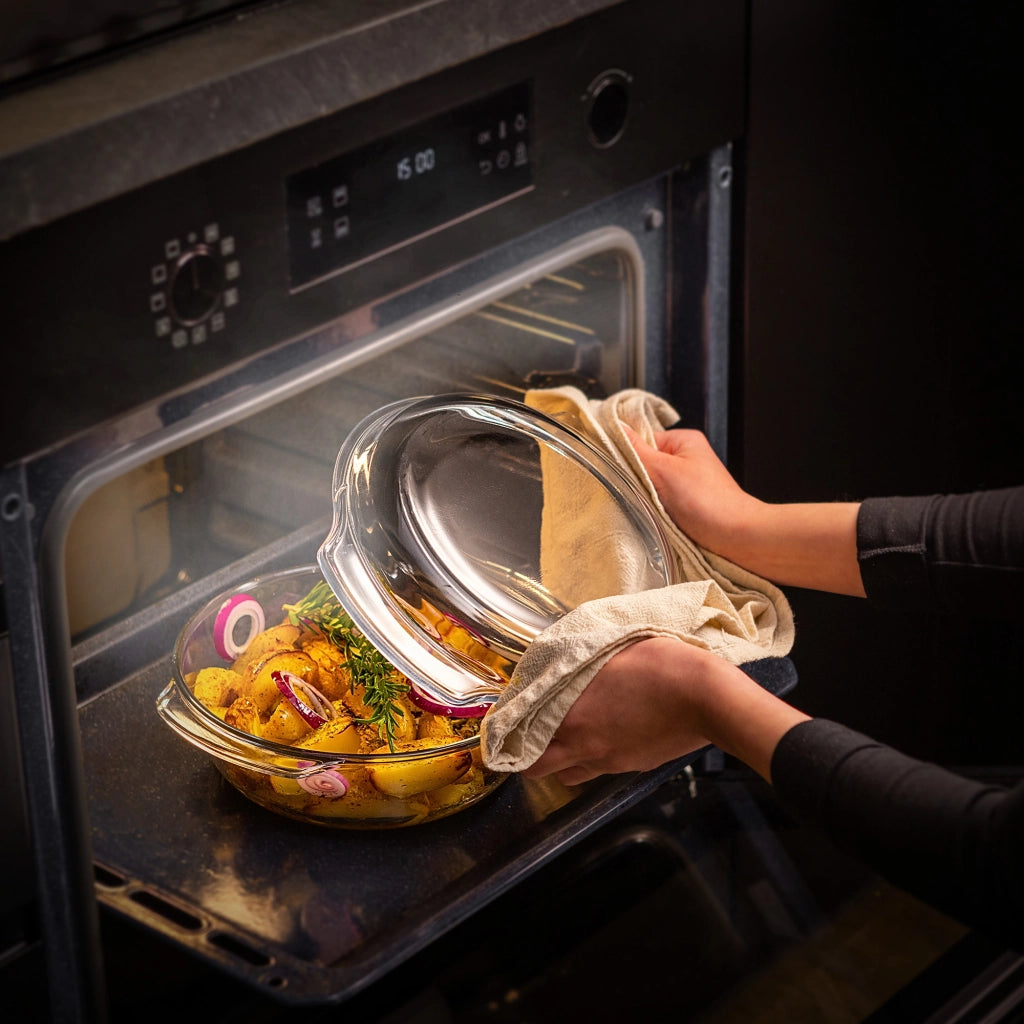 KADAX Piccola pirofila da forno con coperchio, 2,4 L, rotonda in vetro