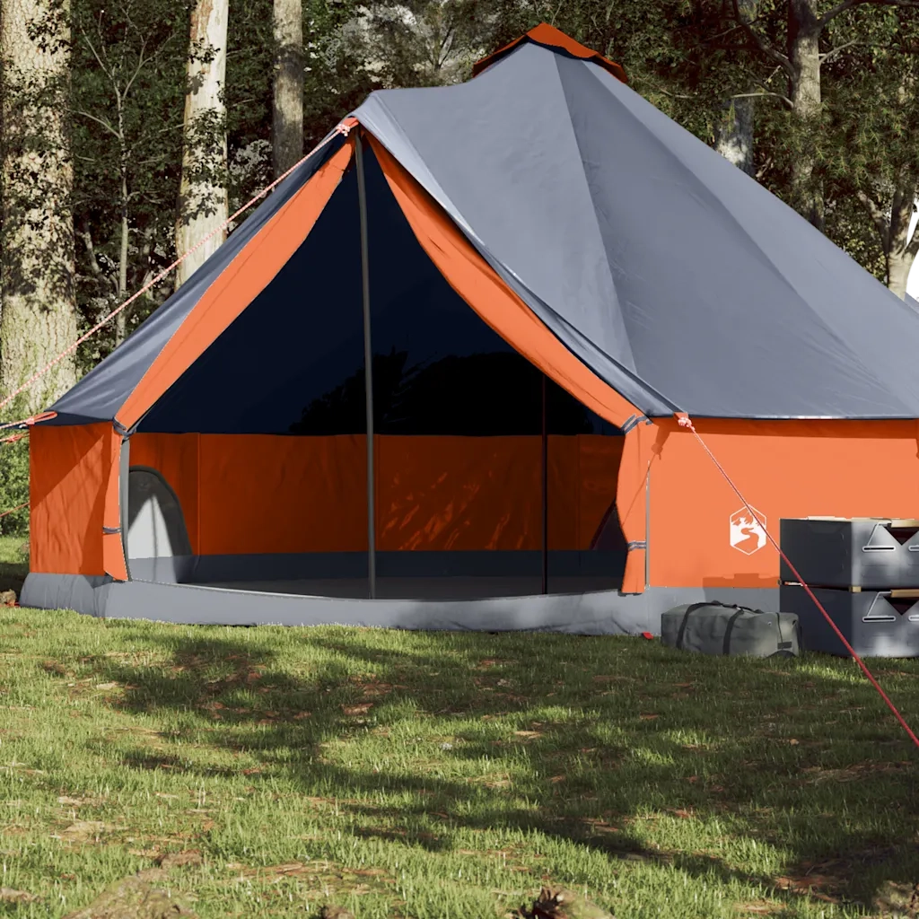 Tenda Familiare Tipi 8 Persone-Tenda da campeggio Grigia e Arancione Impermeabile 499483