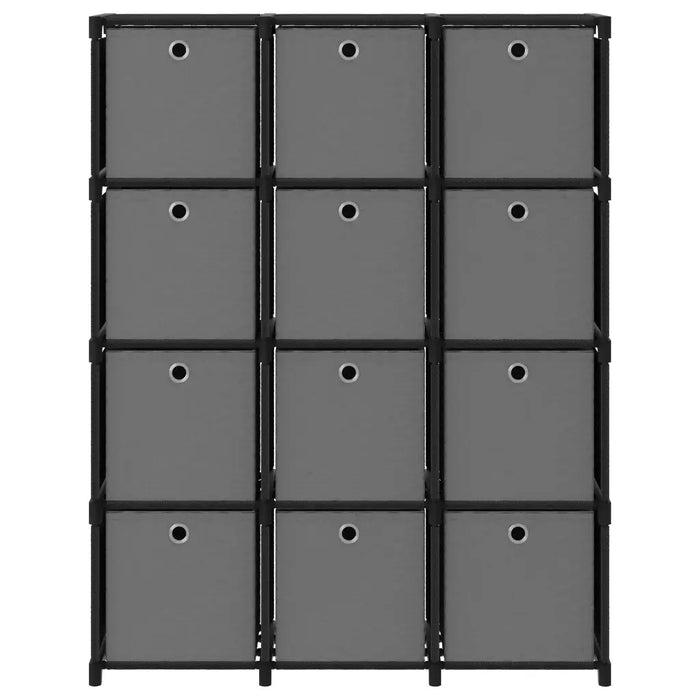 Mensola con 12 Scatole a Cubo Nera 103x30x141 cm in Tessuto