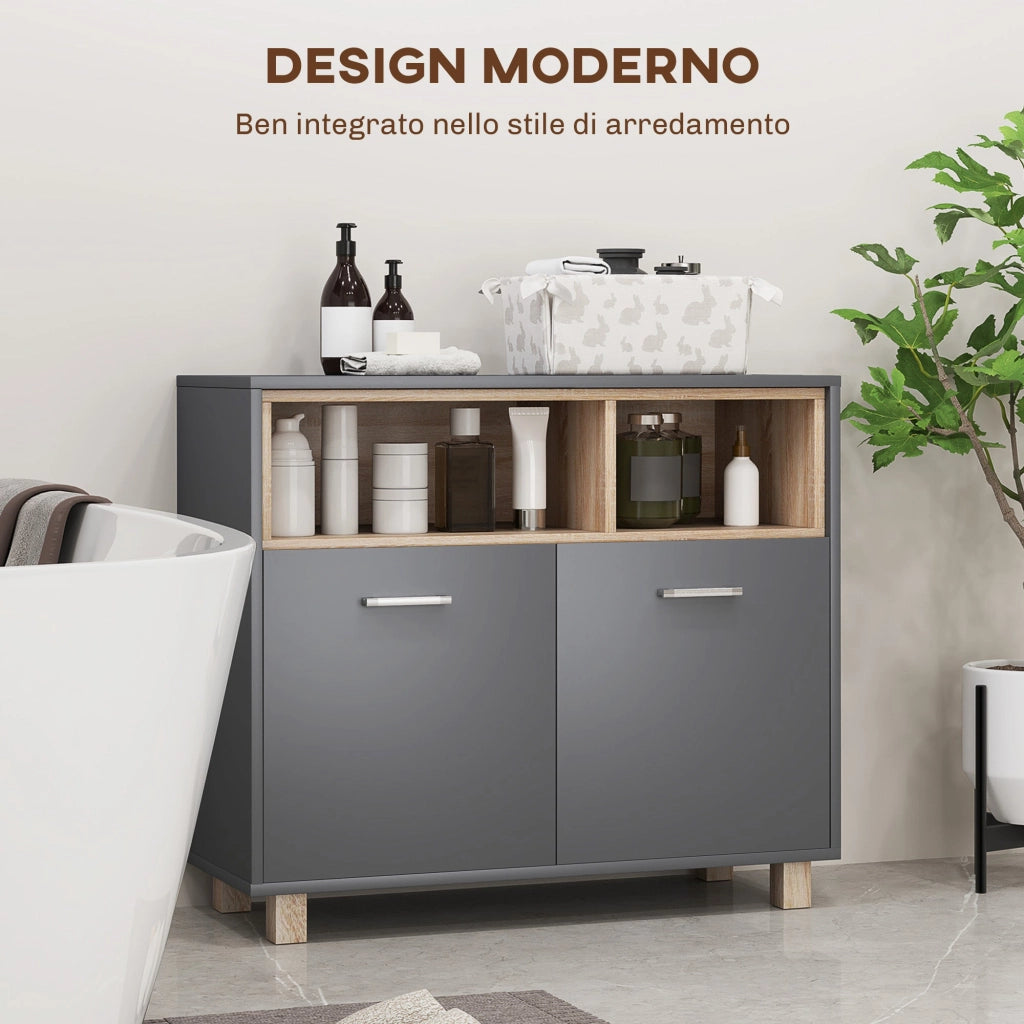 Mobile Bagno con Armadietto e Vani Aperti 80x35x70 cm Grigio