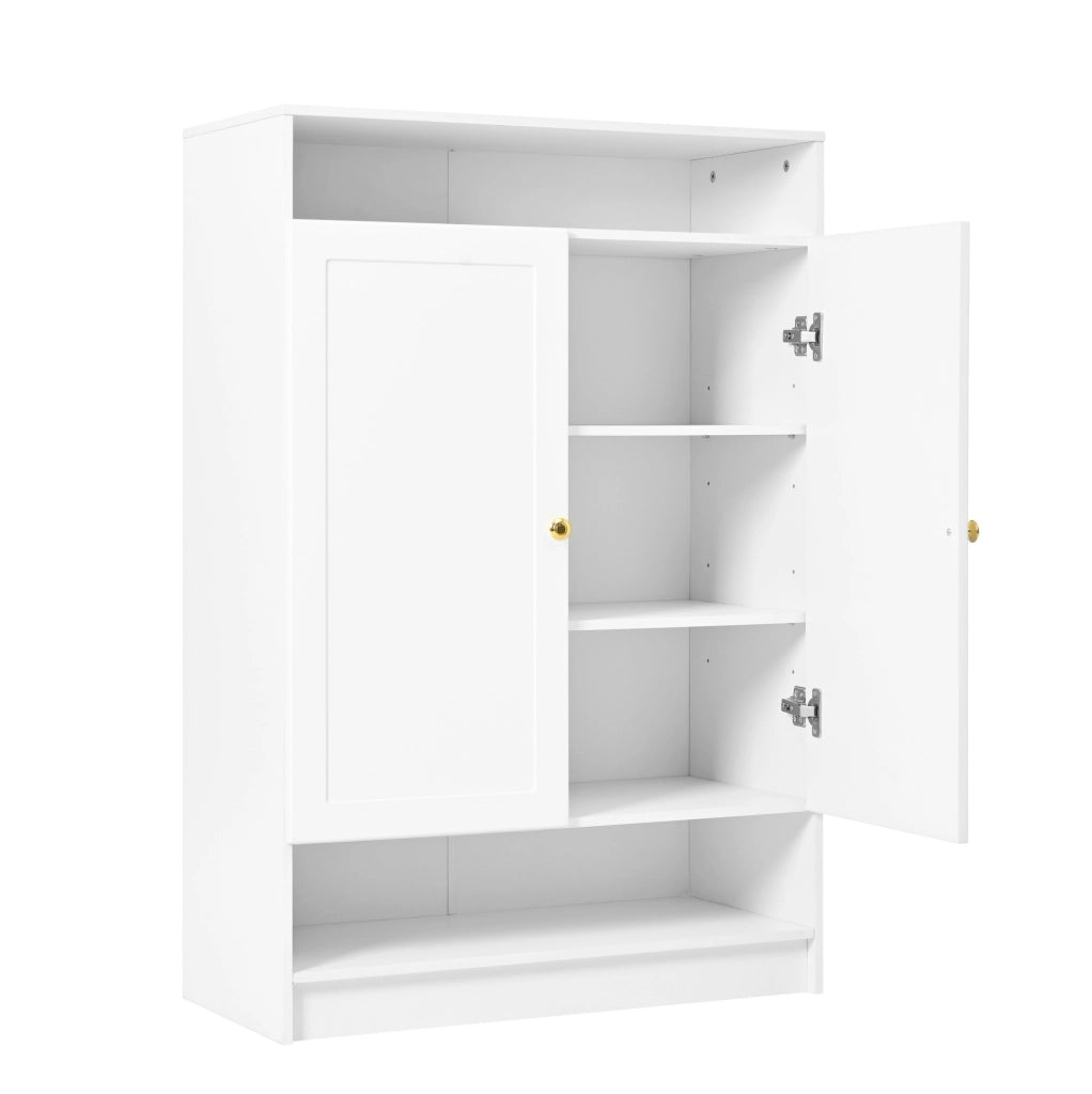 Scarpiera bianca con ripiani regolabili e vani aperti 73x34x109 cm