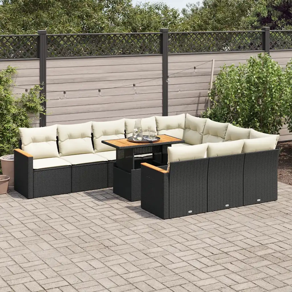 Set Divani da Giardino 11 pz con Cuscini Polyrattan Acacia Nero 3327535
