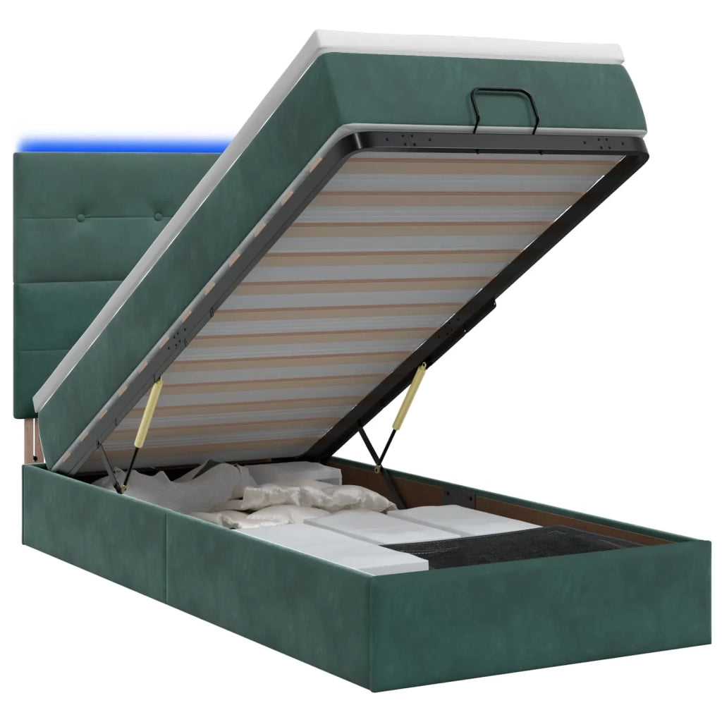 Letto Ottomano con Materasso e LED Verde Scuro 90 x 200 cm 3458280