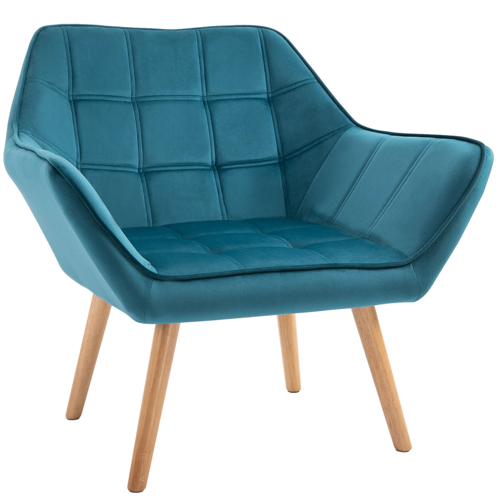 Poltrona Scandinava in Velluto e Legno ¨C Zephmum ¨C Petrolio 67x61.5x71cm