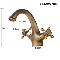 EVA | Rubinetto da bagno vintage in ottone dorato | Rubinetto per lavello retrò in acciaio inossidabile premium | Miscelatore gastronomico 2 attacchi