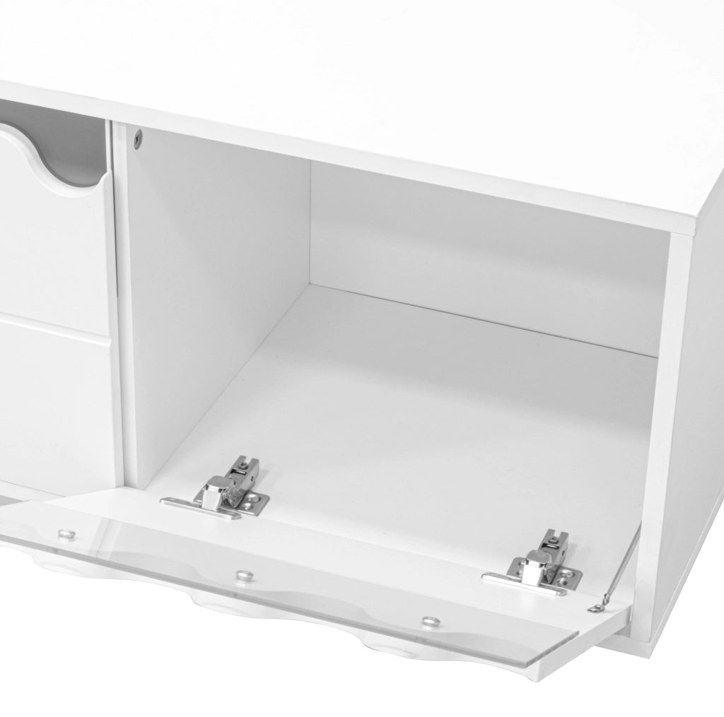 Mobile TV 170x40x45 cm con 4 ante e design ondulato in MDF e pannello truciolare bianco