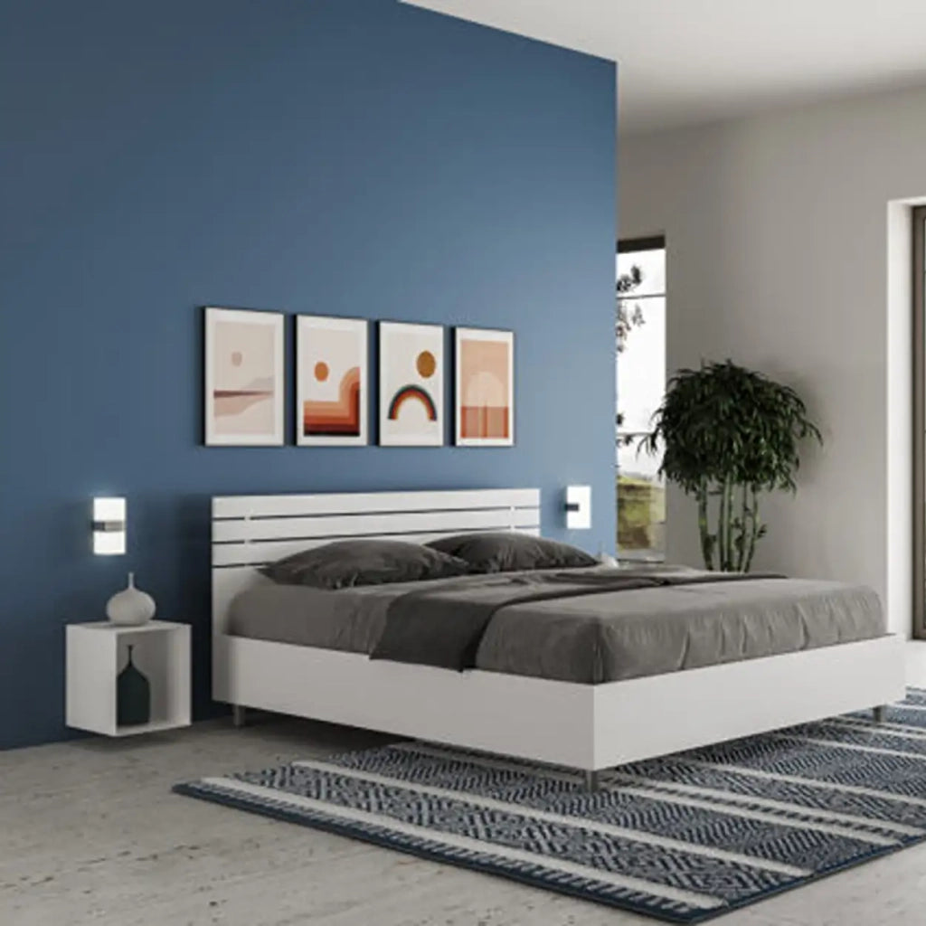 Letto matrimoniale senza rete 160x190 testata dritta con doghe bianco frassino Ankel