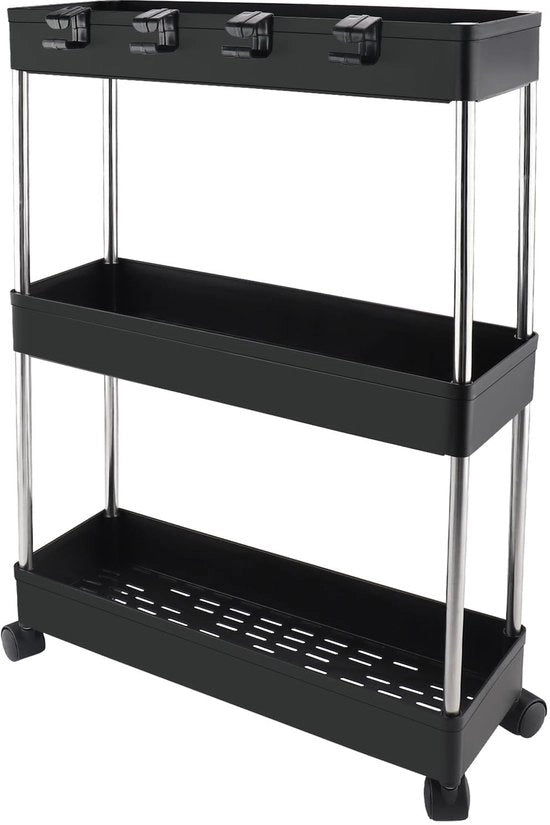 Carrello di stoccaggio a 3 livelli - Trolley da cucina su ruote - Bloccabile - Funzionale - Design elegante - Spazio di stoccaggio aggiuntivo
