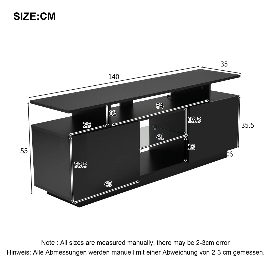 OKWISH Mobile TV con 2 Ante e 5 Vani Aperti, LED Controllato da App, per Soggiorno, 140 x 35 x 55 cm, Nero