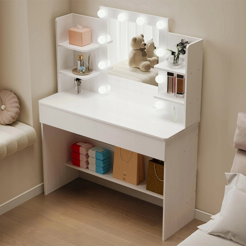 Tavolo da trucco moderno con specchio a LED, 110 cm, presa elettrica