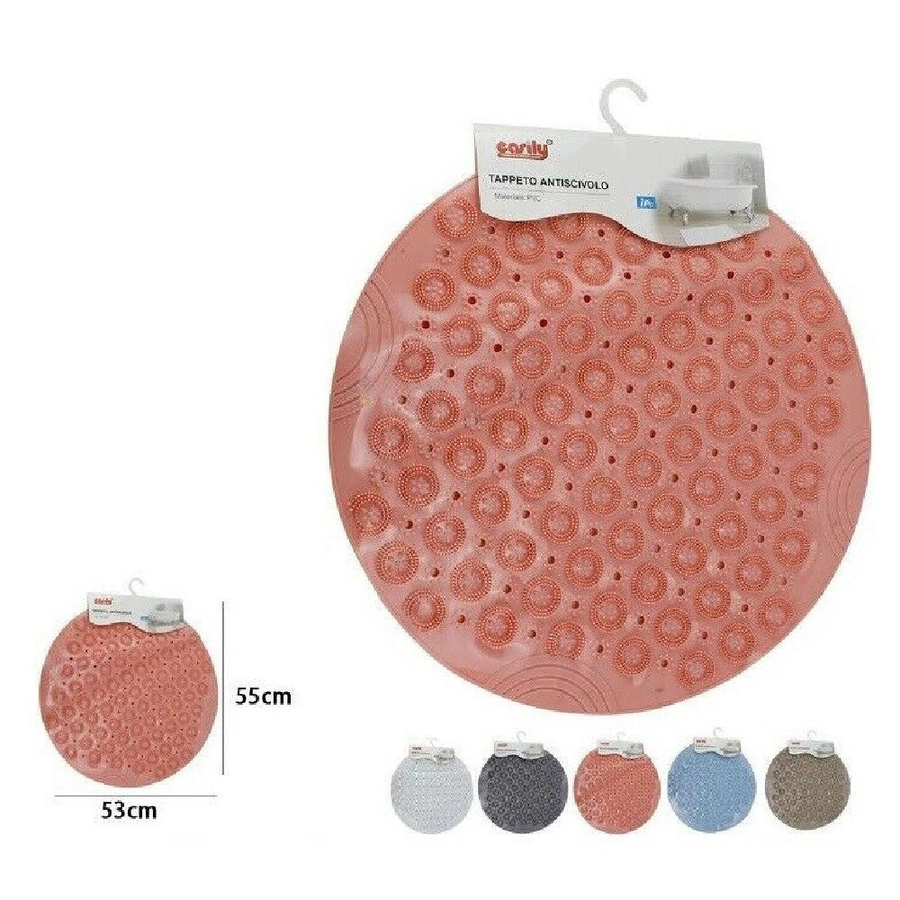 Trade Shop - Tappeto Tappetino In Pvc Rotondo Antiscivolo Vasca Da Bagno Doccia 55x53cm 59635 -
