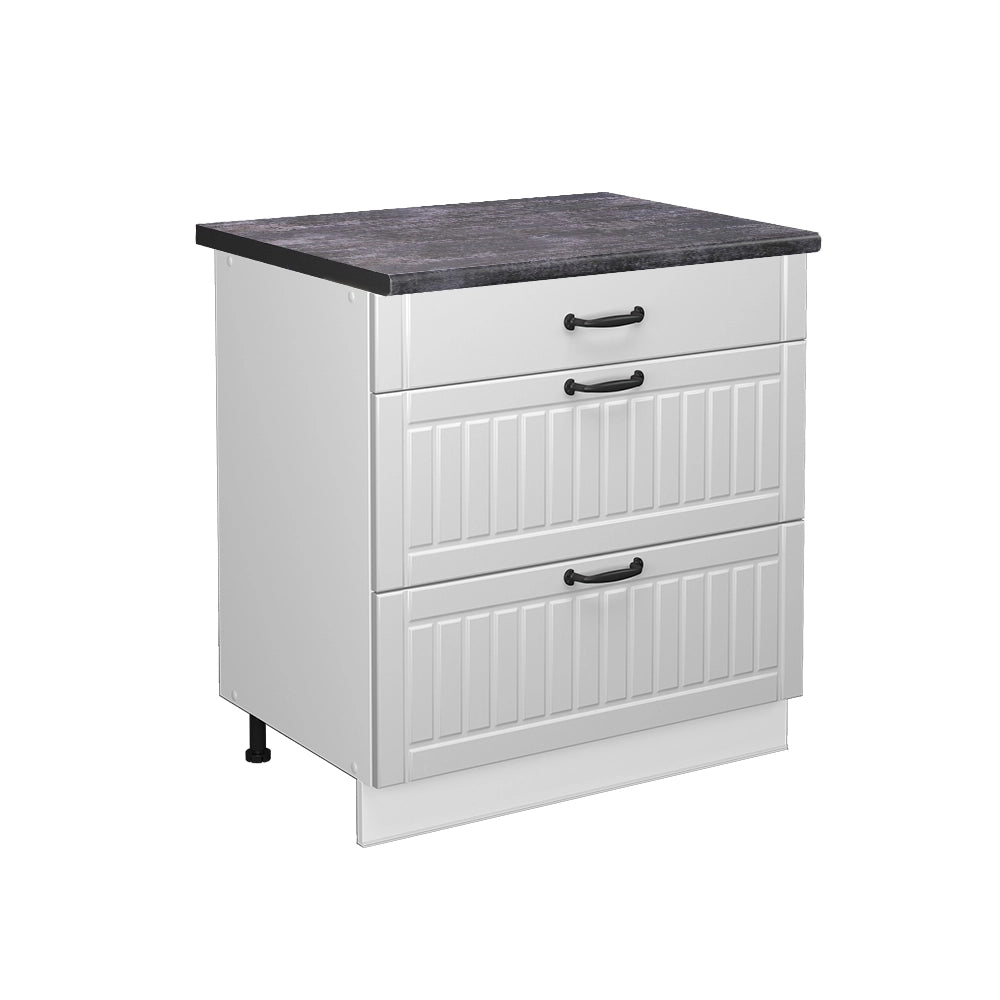 Mobiletto base per cucina Fame-Line Bianco rustico/Bianco 80 cm con 3 cassetti, PL Antracite Vicco